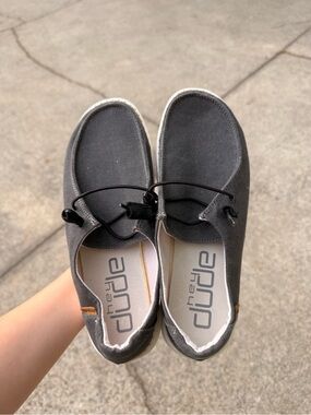 Hey Dude Chambray Off Grey ish Black Canvas Slip-On Shoes